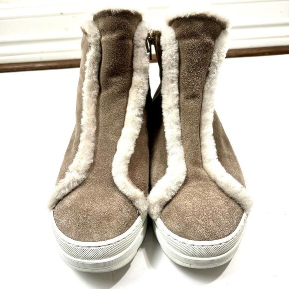Joyks Suede Real Fur Lined Taupe Ankle Booties - Picture 3 of 12